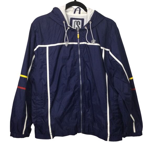 CS Signature VTG 90's Hooded Lined Windbreaker Nylon Navy Track Suit Jacket L - Picture 1 of 13